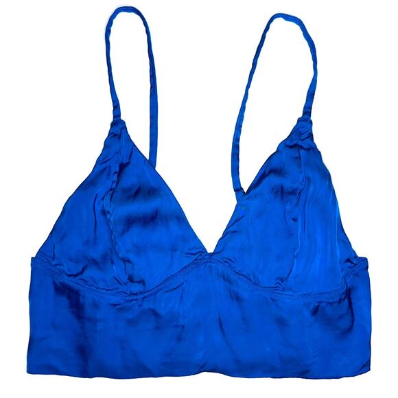 Aerie Royal Blue Satin Longline Bralette Crop Top Size Medium - Picture 1 of 10